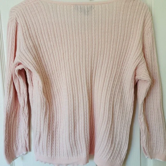 Ralph Lauren Blush Pink Cotton Ribbed V-Neck Sweater Petite Medium Feminine - Picture 2 of 13